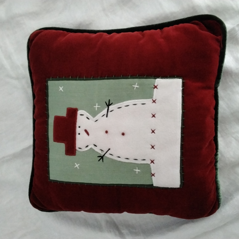 Snowman Holiday Red Velvet Square Pillow